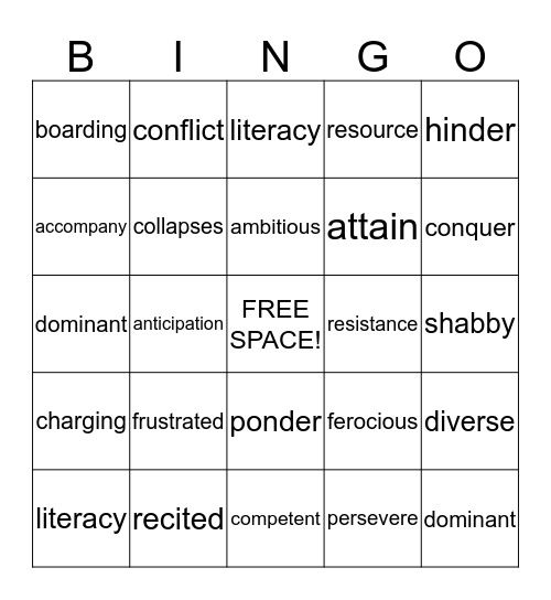 VOCABULARY REVIEW Bingo Card