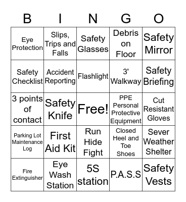 Shiner Safety Bing Bingo Card