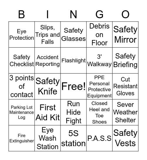 Shiner Safety Bing Bingo Card