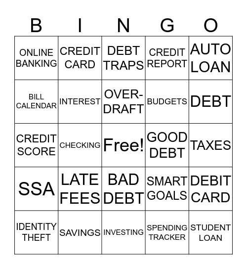 Personal Finance Bingo Card