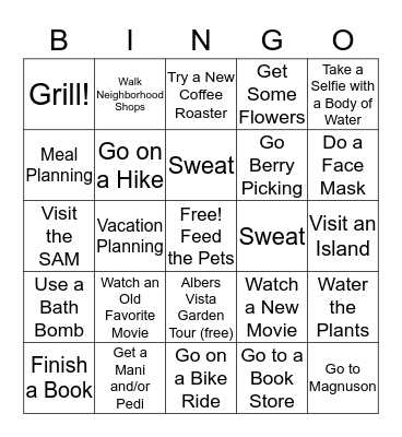 Health Goddess Weekend Bingo Card