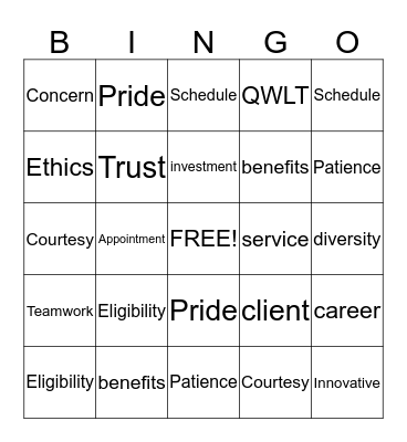 Customer Service Bingo Card