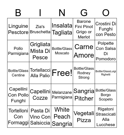 Palio Bingo Card