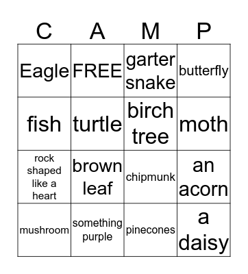 what I saw in Nature Bingo Card