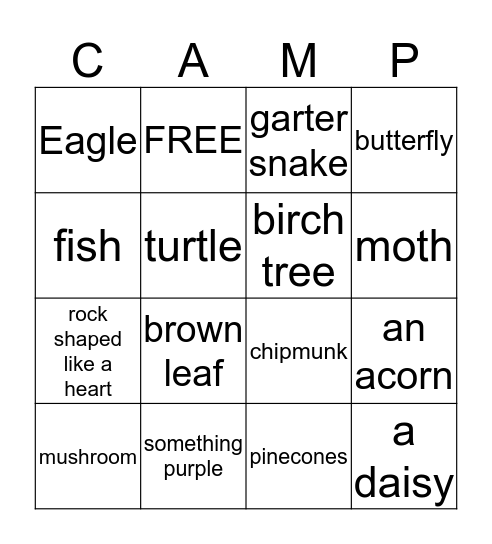 what I saw in Nature Bingo Card