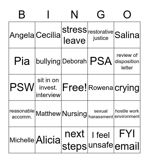 SHAHS ADVICE BINGO Card