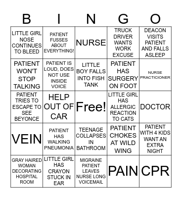 Nursing Bingo Card