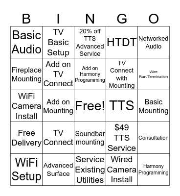 Scope of Work Bingo Card