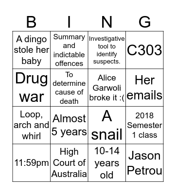 Criminal Minds Bingo Card