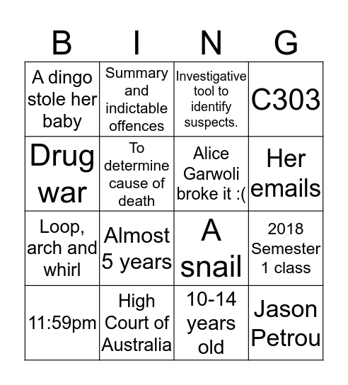 Criminal Minds Bingo Card