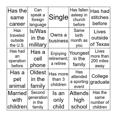 Getting to Know You- Family Reunion Bingo Card