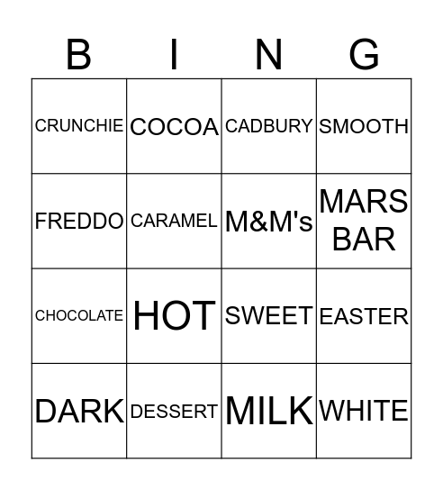 CHOCOLATE BINGO Card