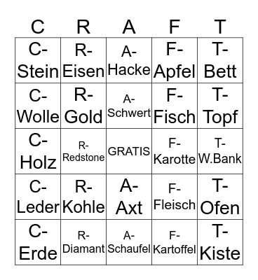 Minecraft Sammel Challenge Bingo Card