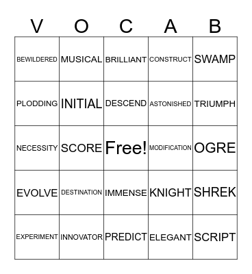 VOCABULARY BINGO Card