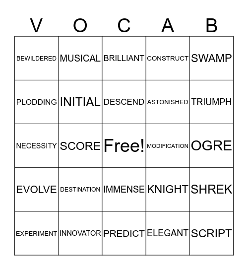 VOCABULARY BINGO Card