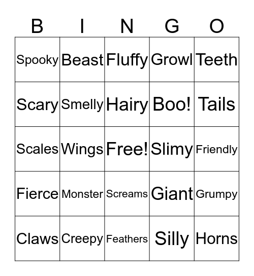 Monsters Inc Bingo Card