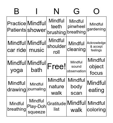 Mindfulness Bingo Card