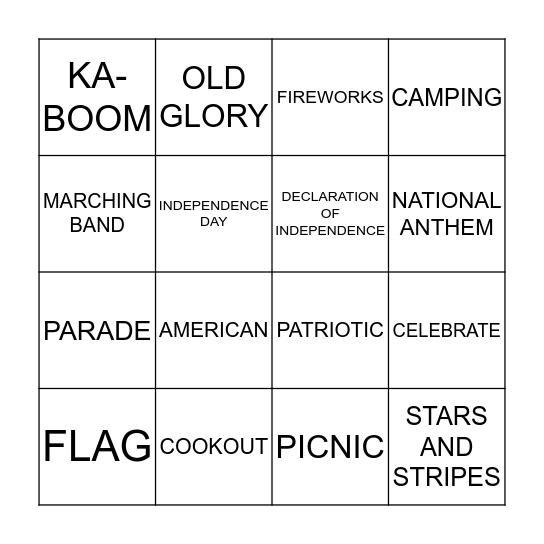 OMAG FOURTH OF JULY BINGO Card