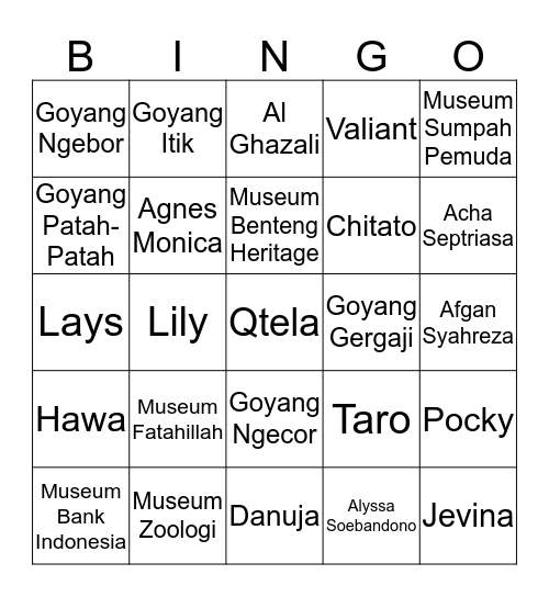 Lily. Bingo Card