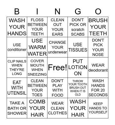 HYGIENE Bingo Card