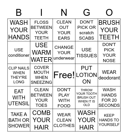 HYGIENE Bingo Card