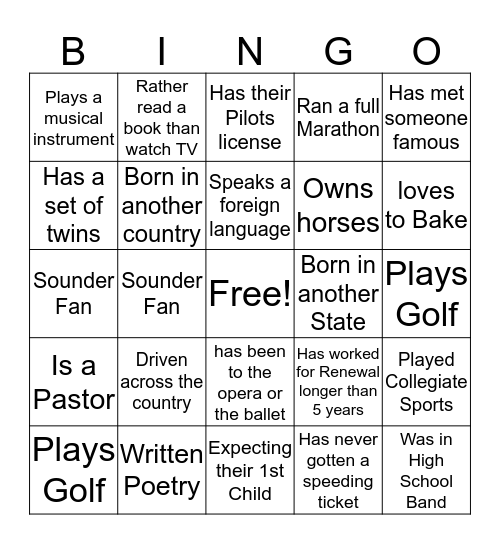 Introduction  Bingo Card