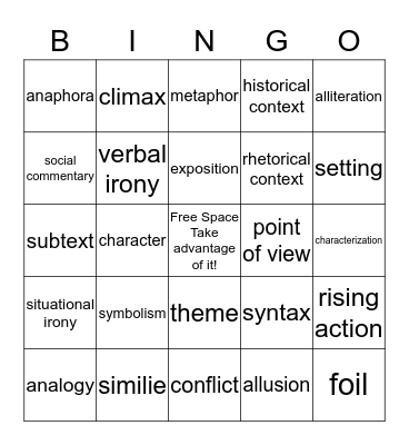 Unit 11 Bingo Card