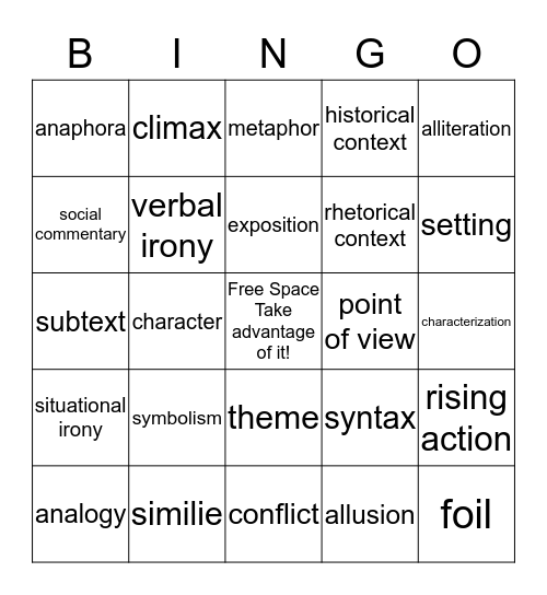 Unit 11 Bingo Card