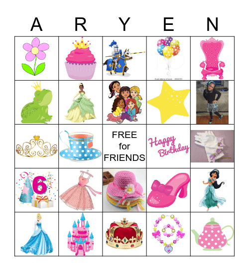 Princess Tea Party Bingo Card