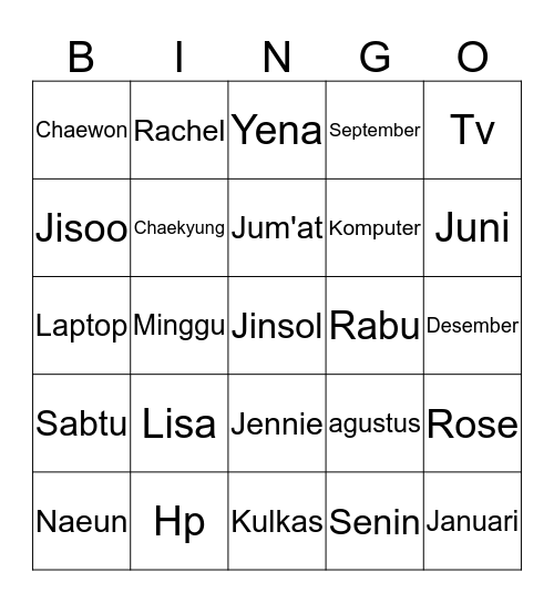 Untitled Bingo Card