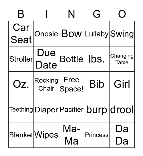 Justice Baby Shower Bingo  Bingo Card