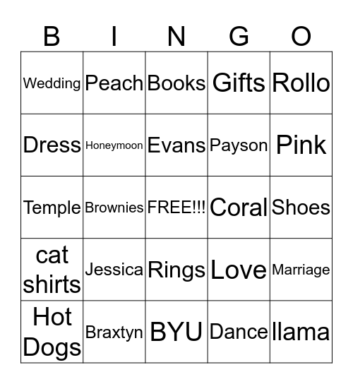 JESSICA AND BRAXTYN!!!! Bingo Card