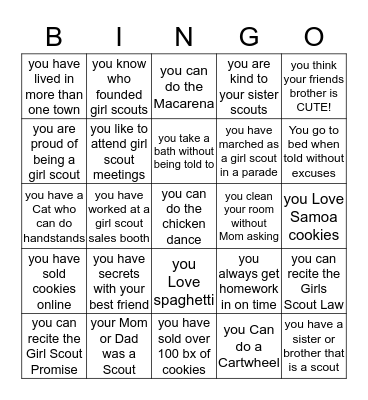 Girl Scout Bingo Card