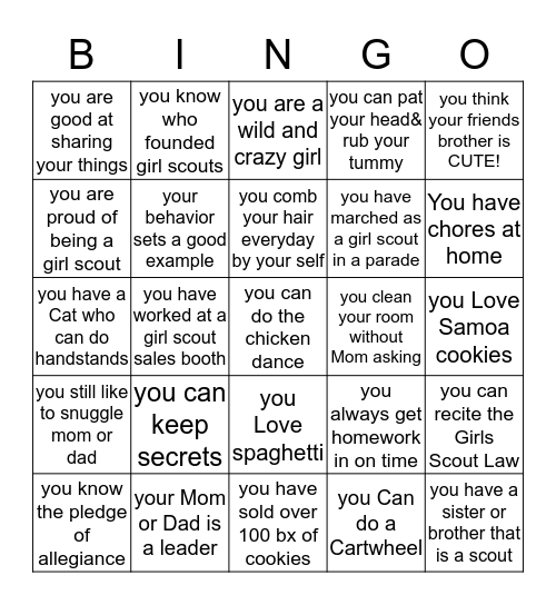 Girl Scout Bingo Card