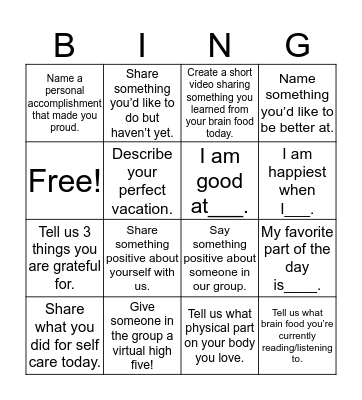 SELF LOVE BINGO!  Bingo Card