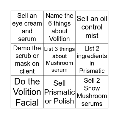 Volition Beauty Bingo Card