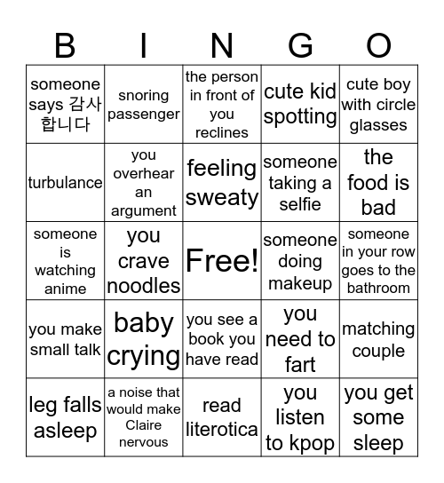 Plane Bingo Card