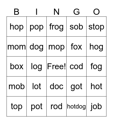 Short O Bingo Card