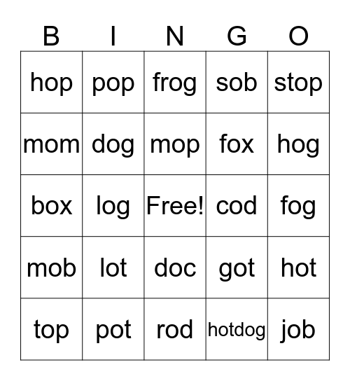 Short O Bingo Card