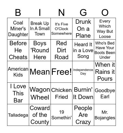 Country BINGO Card