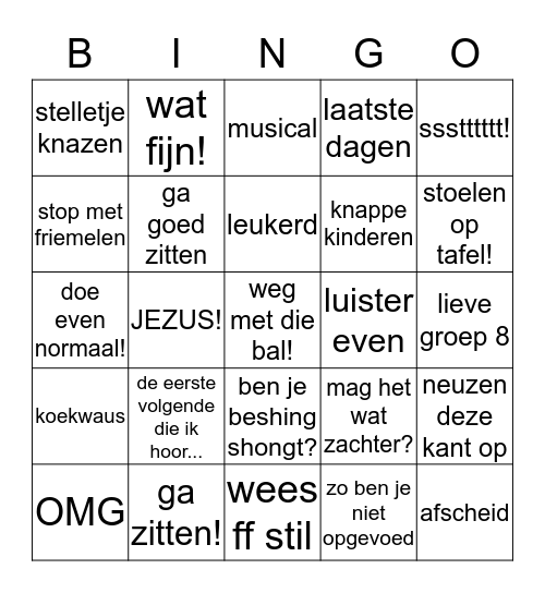 eind groep 8 bingoooo pubers Bingo Card