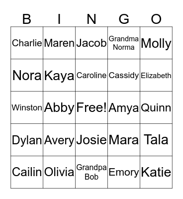 Carmichael Family Get to Know You Bingo Card