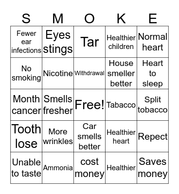 Don’t smoke Bingo Card