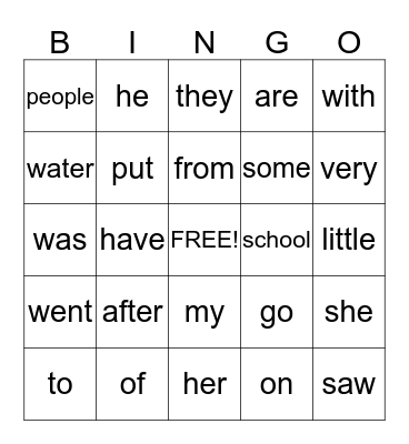 Phonics for Reading Lesson #5-9 Sight words Bingo Card