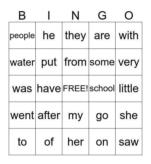 Phonics for Reading Lesson #5-9 Sight words Bingo Card