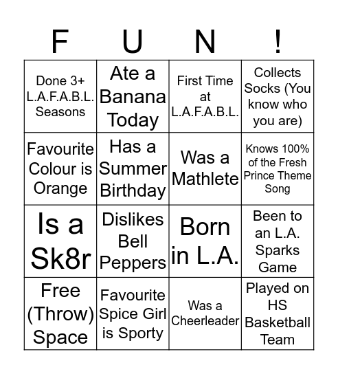 Los Angeles Feminist Amateur Bingo Lovers Bingo Card