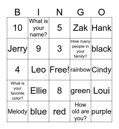 Introductions Bingo Card