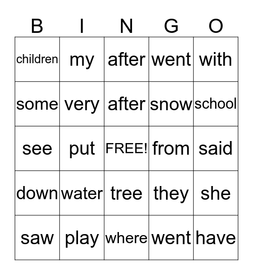 Phonics for Reading Lesson #14-17 Sight words Bingo Card