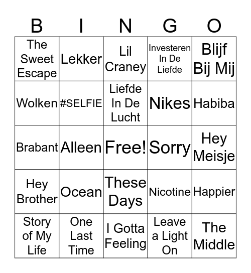 Muziekbingo Card