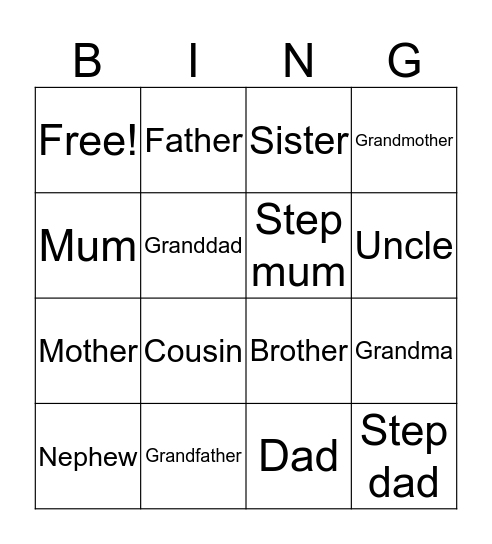 Family Bingo Card